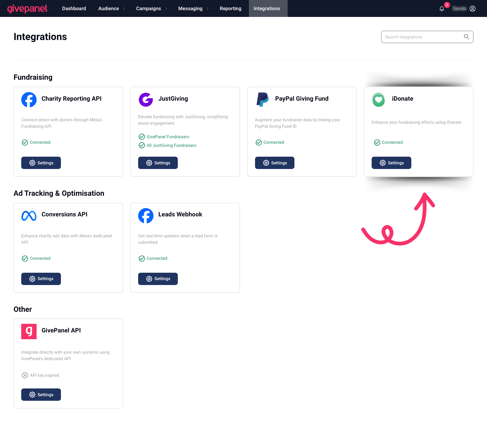 iDonate integrations page