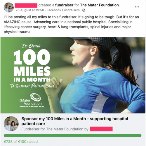 Screenshot of a Facebook post when a fundraiser has been created for The Mater Foundation Screenshot of a Facebook post when a fundraiser has been created for The Mater Foundation